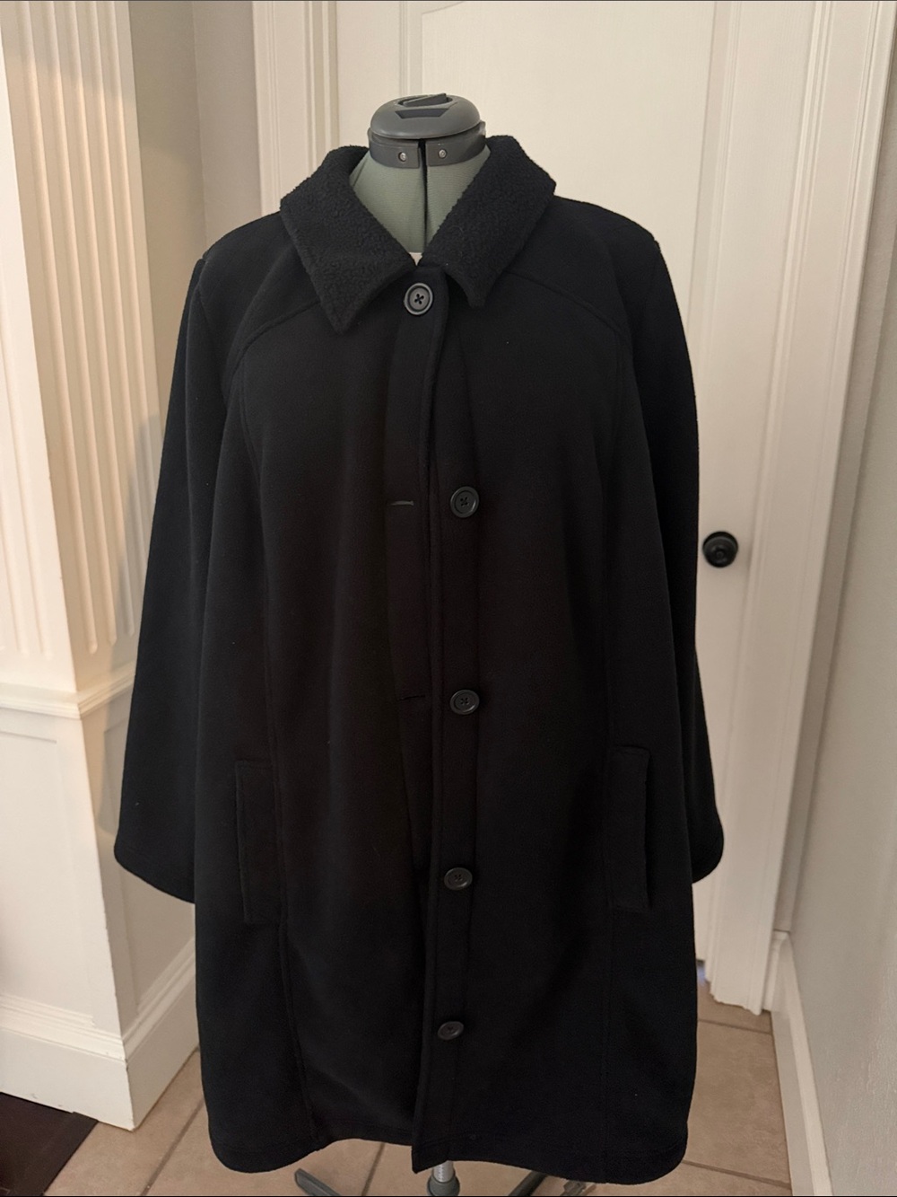 Denim&Co Black Long Button-Front Pea Coat